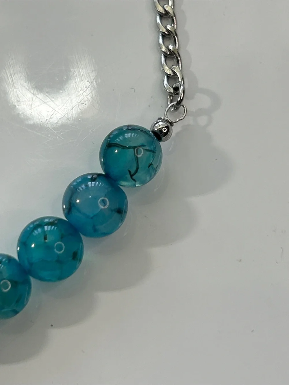 New Artisan Handmade Genuine Blue Dragon Vein Gemstone Stainless Steel Necklace